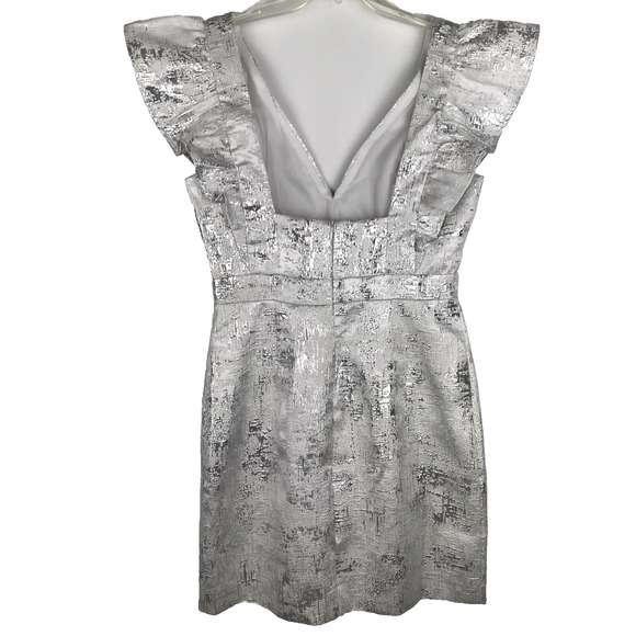 NWT Lulu's Silver Mini Dress Metallic Sleeveless Ruffles Bodycon V-Neck Small - Picture 7 of 11